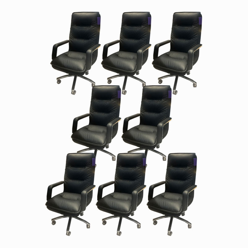 Modern Fixed Arms Chair Leather Management Office Chair with Wheels