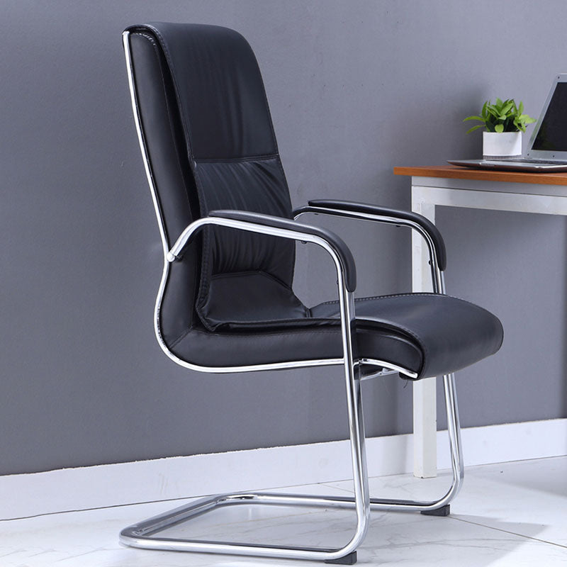 Modern Fixed Arms Conference Chair No Wheels Leather Management Office Chair