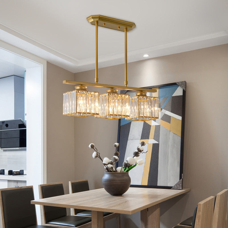 Contemporary Island Light Fixture Crystal Square Shade Hanging Light for Dining Table