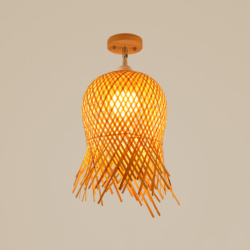 Asian Style Ceiling Lamp Bamboo Flush Mount Lighting for Hallway
