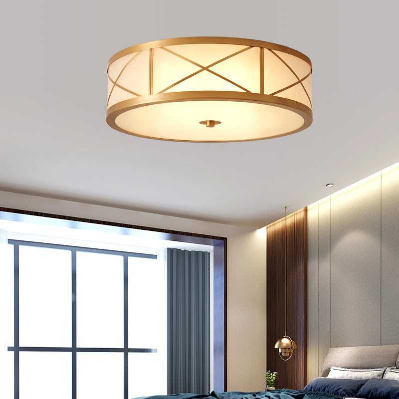 American Style Ceiling Lamp Glass Gold Flush Mount Lighting for Bedroom