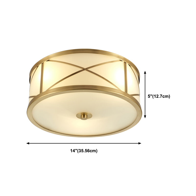 American Style Ceiling Lamp Glass Gold Flush Mount Lighting for Bedroom