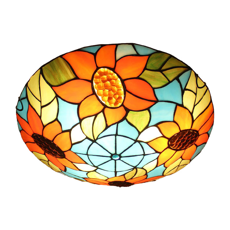 1-Light Bowl Flush Mount Tiffany Style Glass Ceiling Light for Hallway