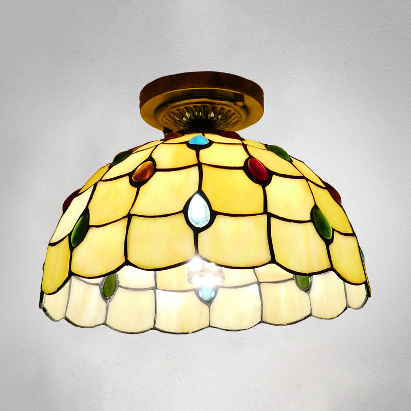 Tiffany Style Bowl Flush Mount Glass Ceiling Light 1 Light for Hallway