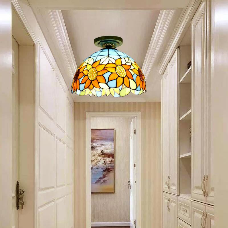 Tiffany Style Bowl Flush Mount Glass Ceiling Light 1 Light for Hallway