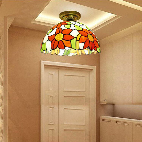 Tiffany Style Bowl Flush Mount Glass Ceiling Light 1 Light for Hallway