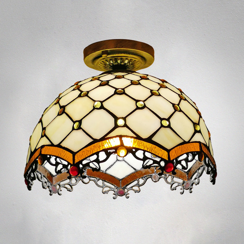 Tiffany Style Bowl Flush Mount Glass Ceiling Light 1 Light for Hallway