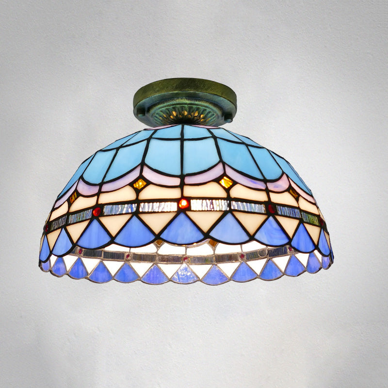 Tiffany Style Bowl Flush Mount Glass Ceiling Light 1 Light for Hallway