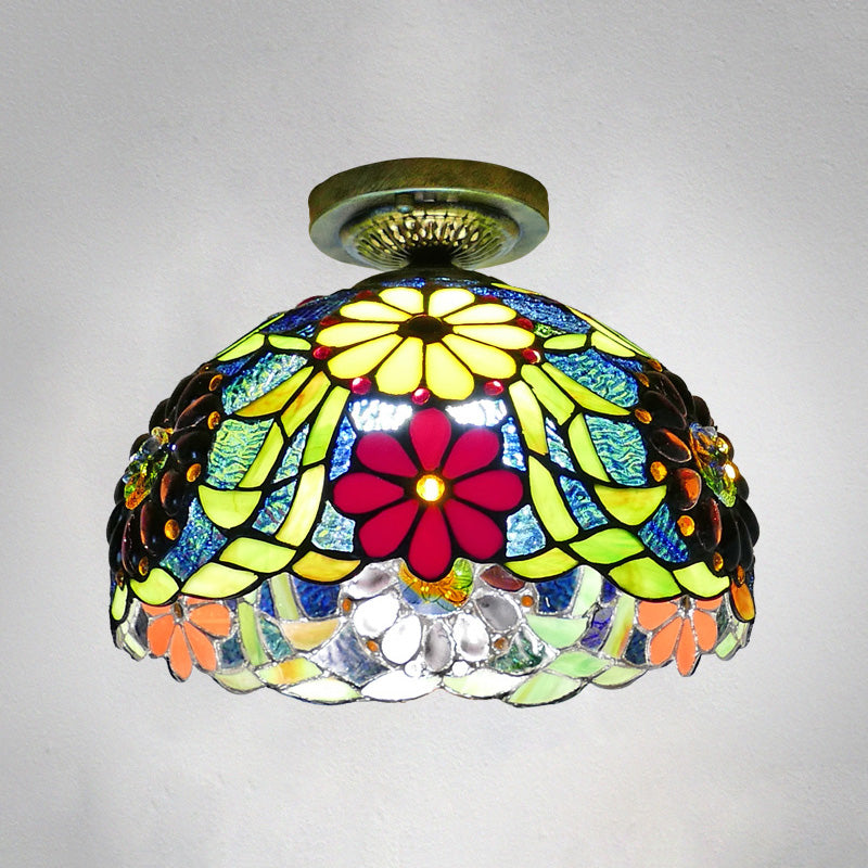 Tiffany Style Bowl Flush Mount Glass Ceiling Light 1 Light for Hallway