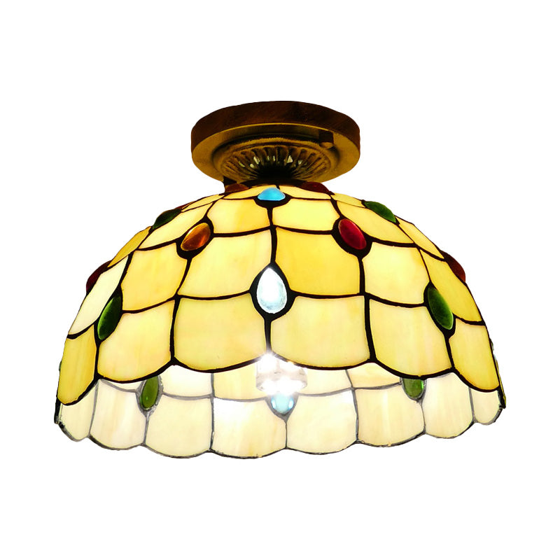 Tiffany Style Bowl Flush Mount Glass Ceiling Light 1 Light for Hallway