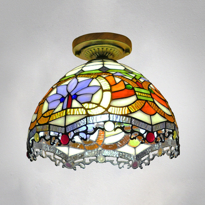Tiffany Style Bowl Flush Mount Glass Ceiling Light 1 Light for Hallway