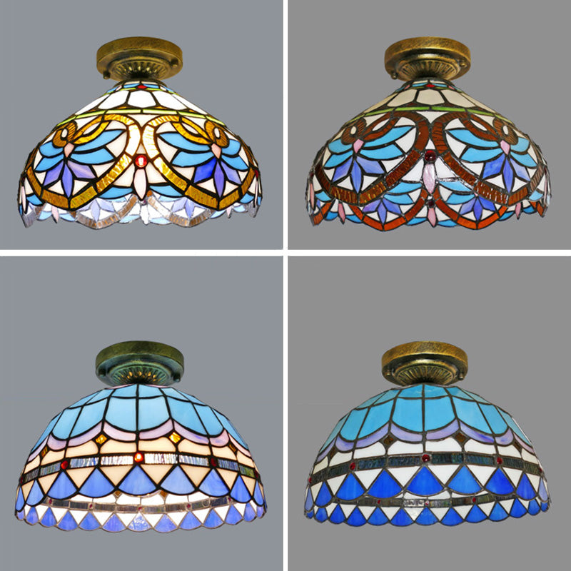 Tiffany Style Bowl Flush Mount Glass Ceiling Light 1 Light for Hallway