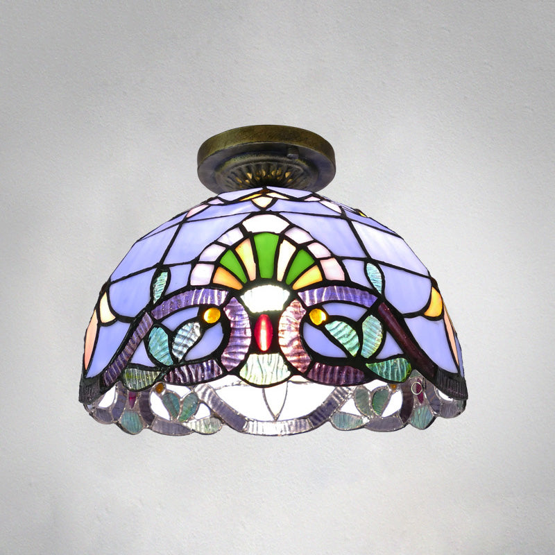 Tiffany Style Bowl Flush Mount Glass Ceiling Light 1 Light for Hallway