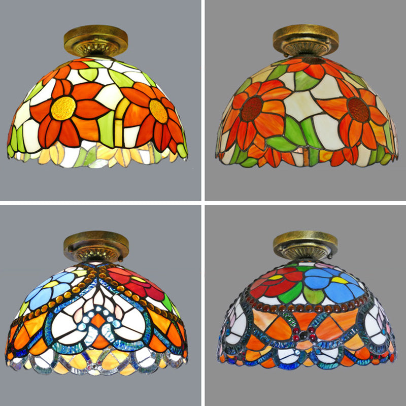 Tiffany Style Bowl Flush Mount Glass Ceiling Light 1 Light for Hallway