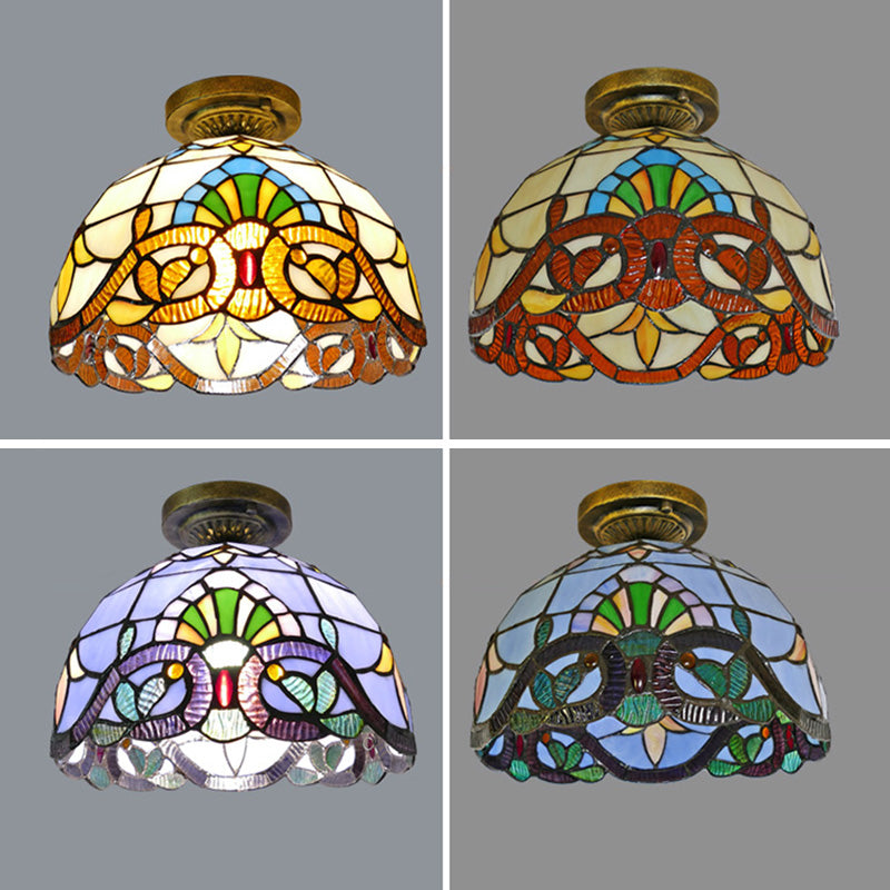 Tiffany Style Bowl Flush Mount Glass Ceiling Light 1 Light for Hallway