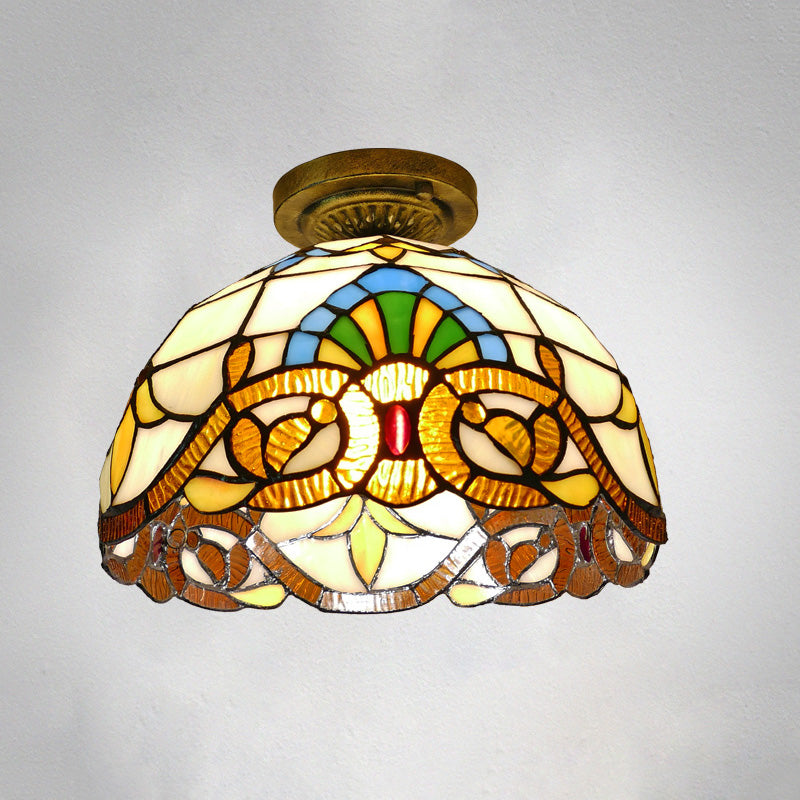 Tiffany Style Bowl Flush Mount Glass Ceiling Light 1 Light for Hallway