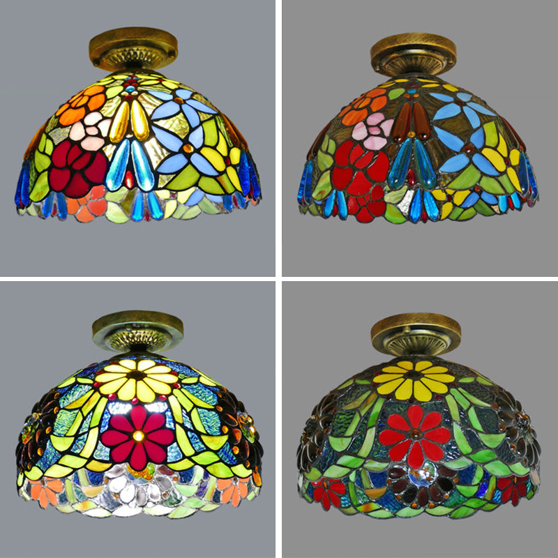Tiffany Style Bowl Flush Mount Glass Ceiling Light 1 Light for Hallway