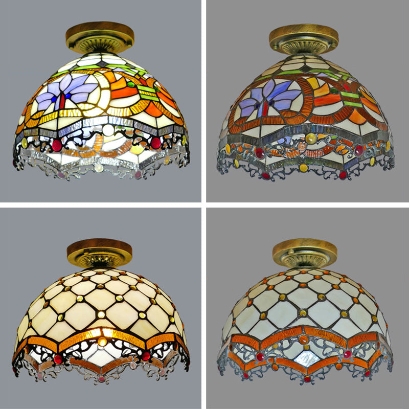 Tiffany Style Bowl Flush Mount Glass Ceiling Light 1 Light for Hallway