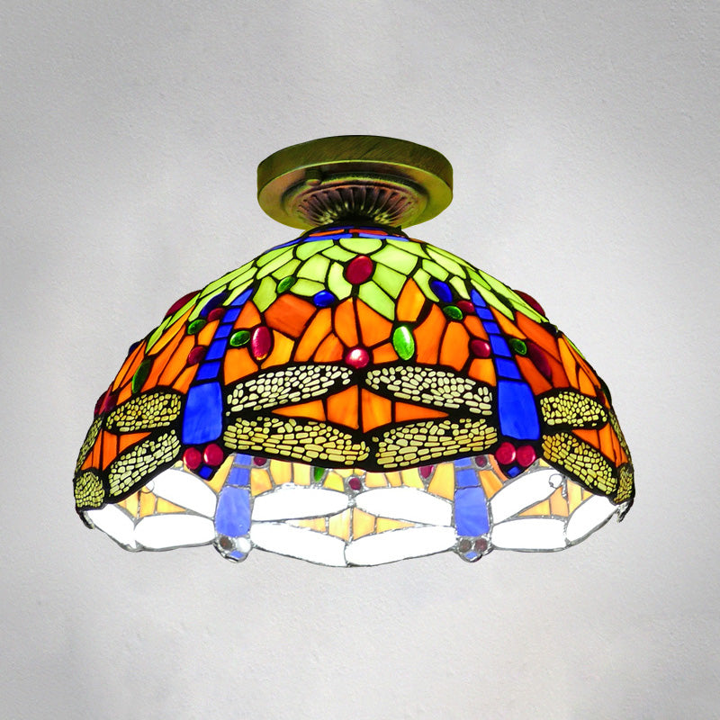 Tiffany Style Bowl Flush Mount Glass Ceiling Light 1 Light for Hallway
