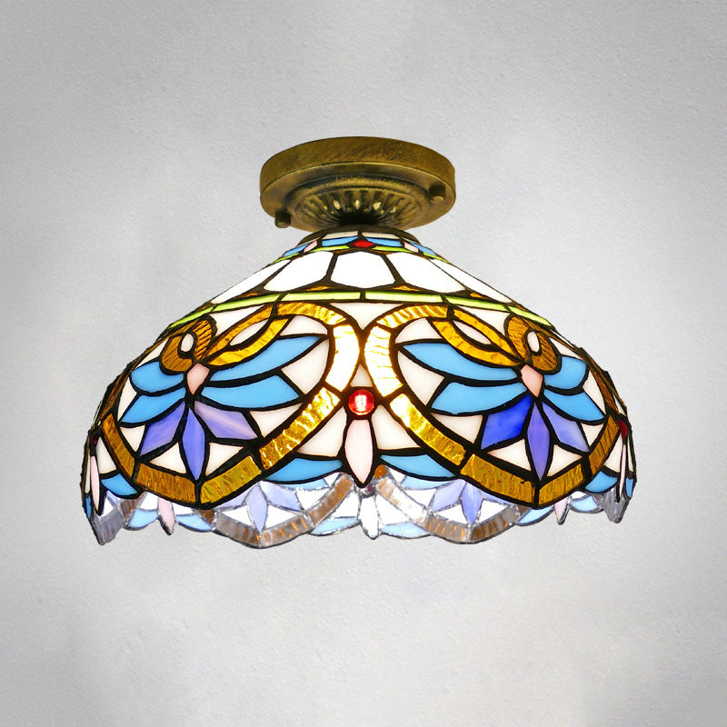 Tiffany Style Bowl Flush Mount Glass Ceiling Light 1 Light for Hallway