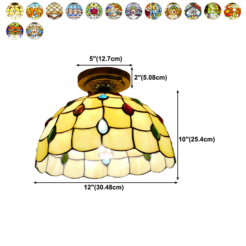 Tiffany Style Bowl Flush Mount Glass Ceiling Light 1 Light for Hallway