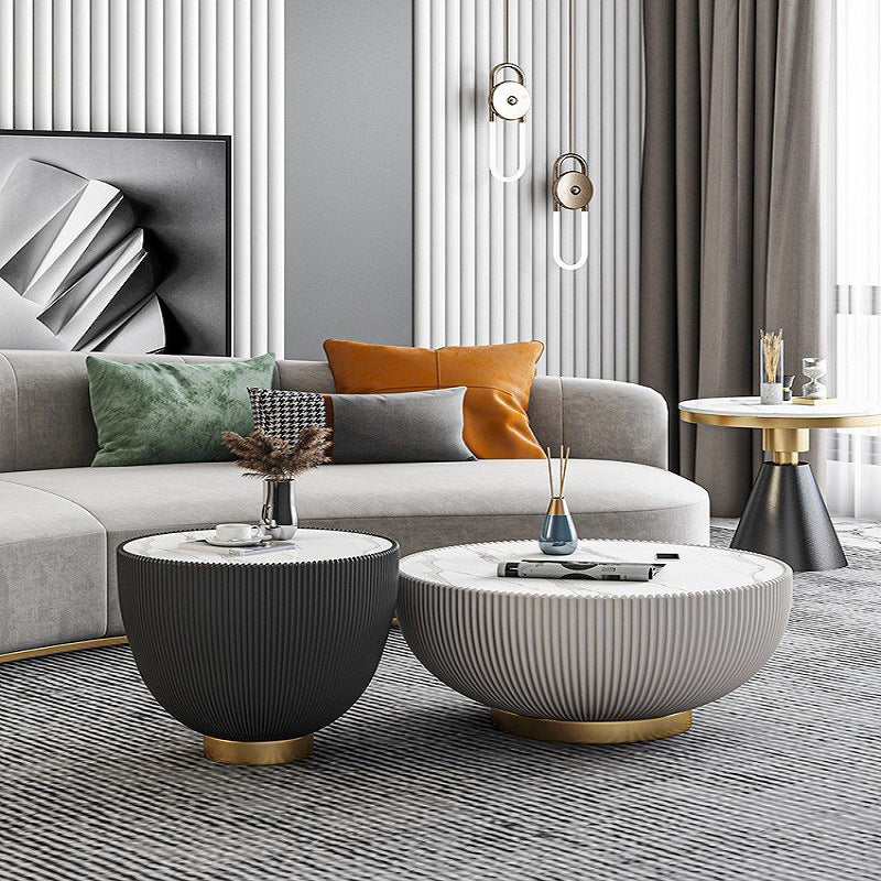 Slate Round Coffee Table Pedestal Minimalist Coffee Table for Living Room