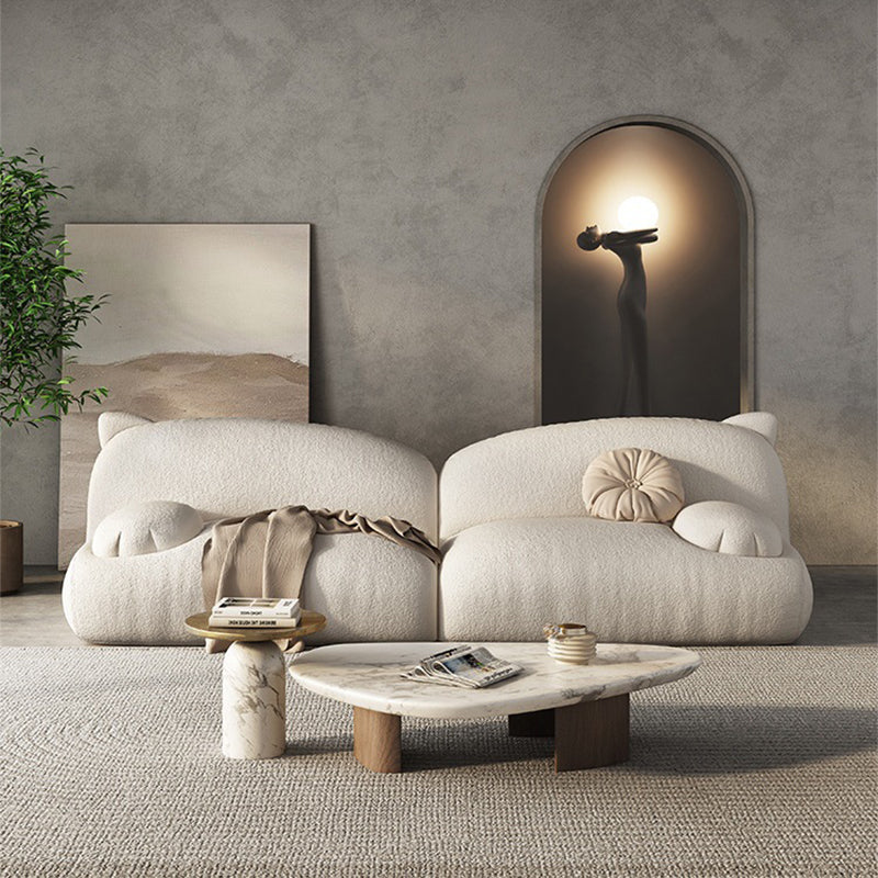 Modernism Cream Cat-Shaped Sofa Pillow Top Arm Wool Sofa - 39.37" D