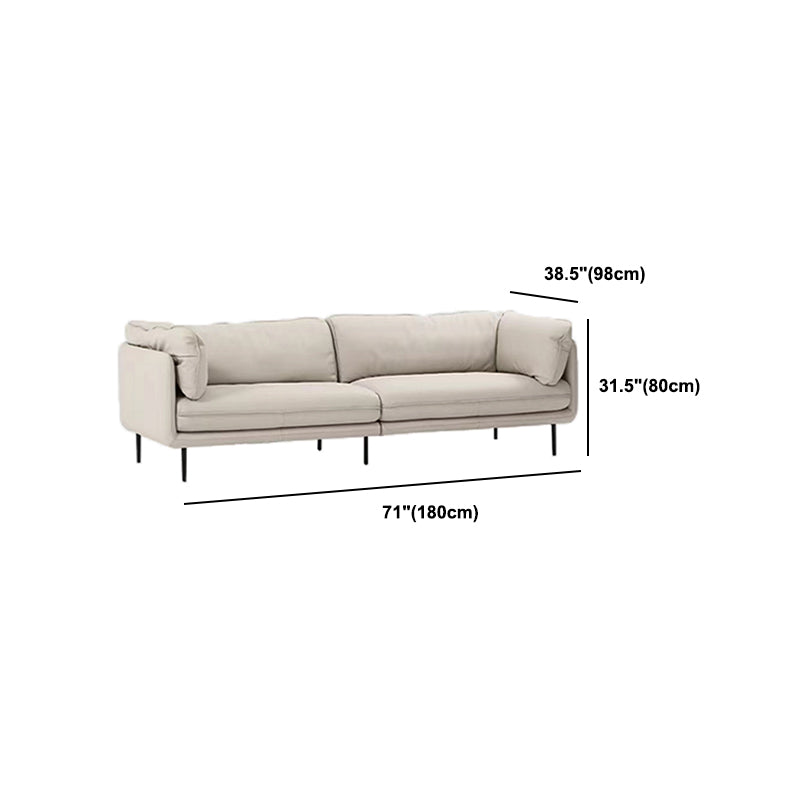 Modern Beige Faux Leather Sofa 38.58" D Tuxedo Arm Cushions Seating
