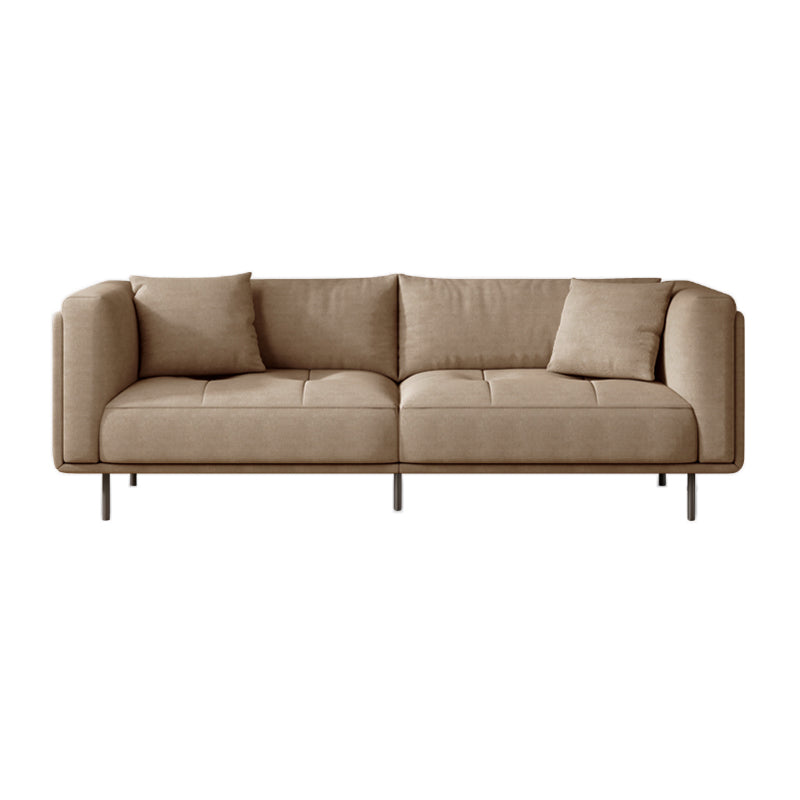 Contemporary Tuxedo Arm Cushions Sofa Faux Leather Standard Sofa with Pillows