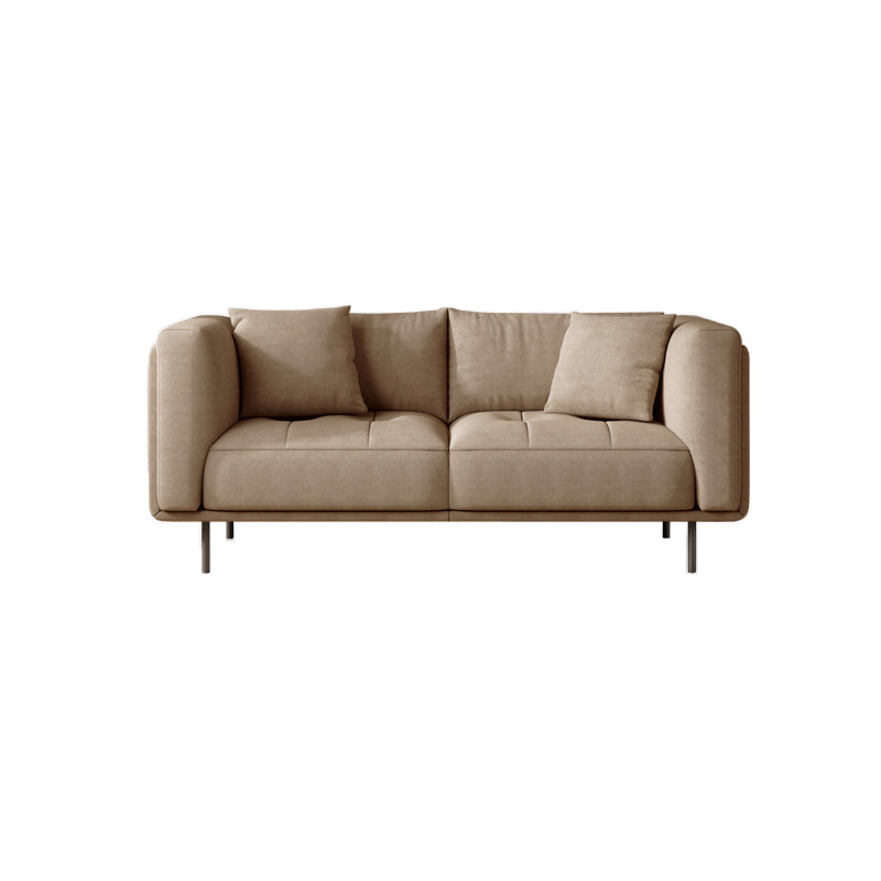 Contemporary Tuxedo Arm Cushions Sofa Faux Leather Standard Sofa with Pillows