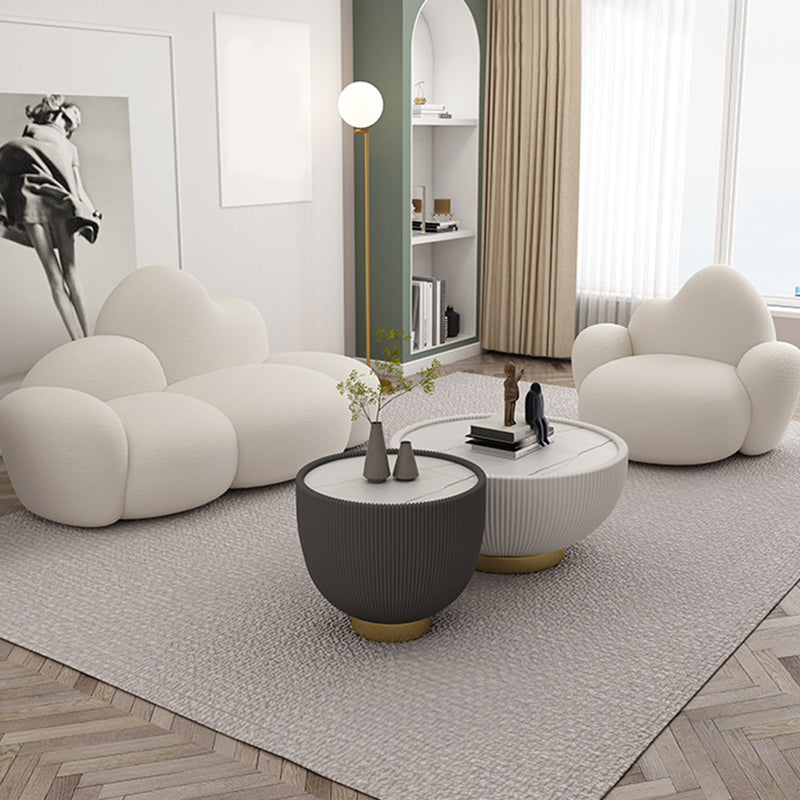 White Wool Curved Sofa Modern 37.40" High Square Arm Sofa for Apartment