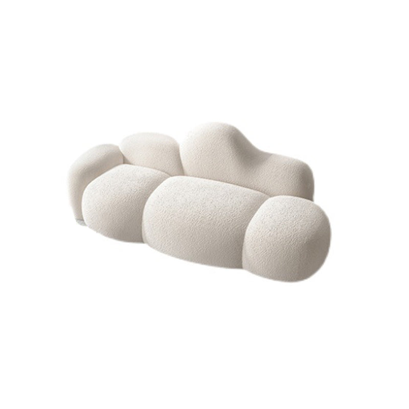 White Wool Curved Sofa Modern 37.40" High Square Arm Sofa for Apartment