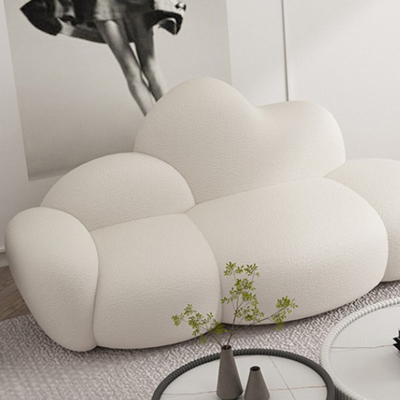 White Wool Curved Sofa Modern 37.40" High Square Arm Sofa for Apartment