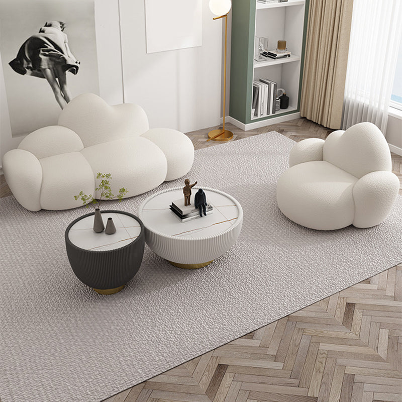 White Wool Curved Sofa Modern 37.40" High Square Arm Sofa for Apartment
