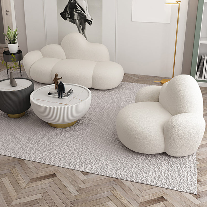 White Wool Curved Sofa Modern 37.40" High Square Arm Sofa for Apartment