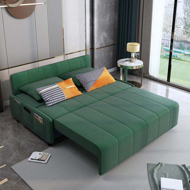 Faux Leather Sofa Bed with Storage Modern Dark Green Sofa with Pillows
