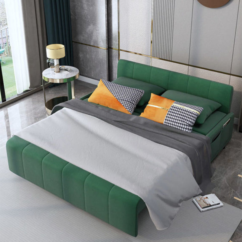Faux Leather Sofa Bed with Storage Modern Dark Green Sofa with Pillows