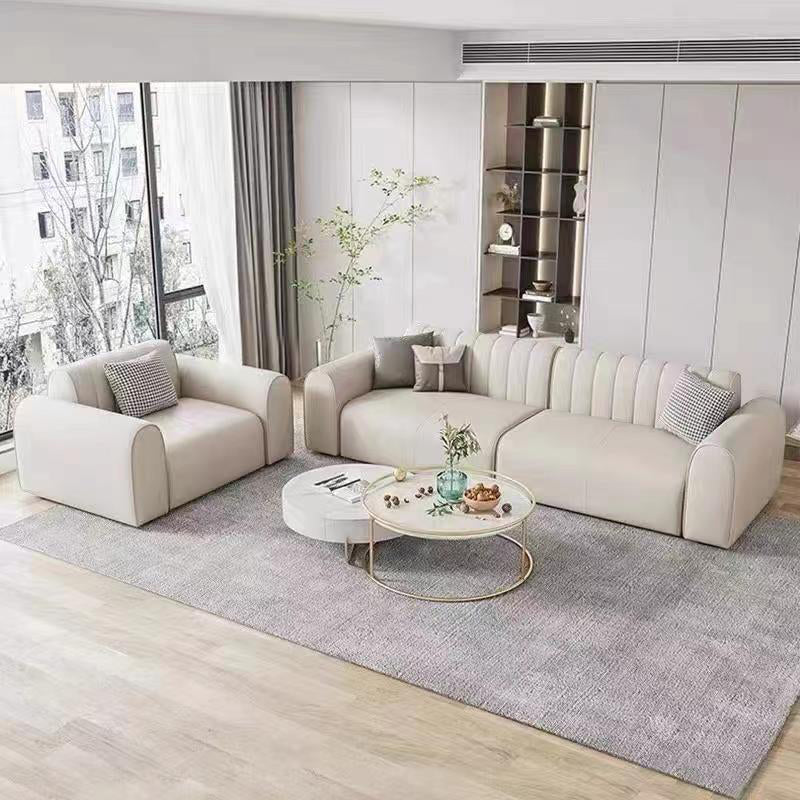 Sewn Pillow Back Standard Sofa 29.53" H Faux Leather Square Arm Sofa