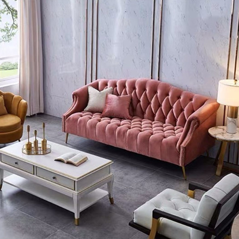 Velvet Sofa Contemporary Rolled Arm Sofa 37.40" High for Apartment