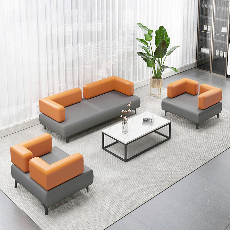 29.53" H Faux Leather Sofa Contemporary Tuxedo Arm Sofa in Gray