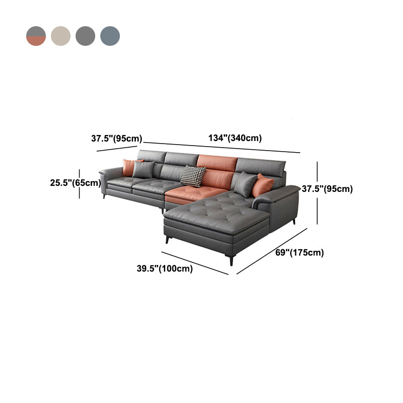 Modern L-Shape Sectional with Pillows Back and Pillow Top Arms