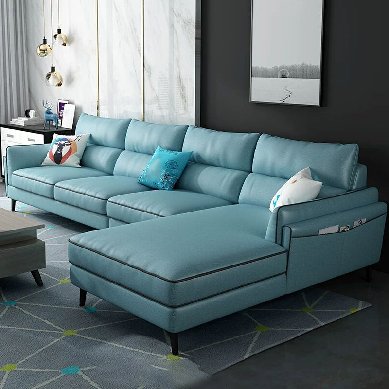 L-Shape Faux Leather Sectional with Recessed Arms and Storage