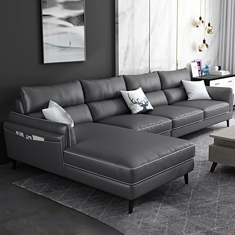 L-Shape Faux Leather Sectional with Recessed Arms and Storage