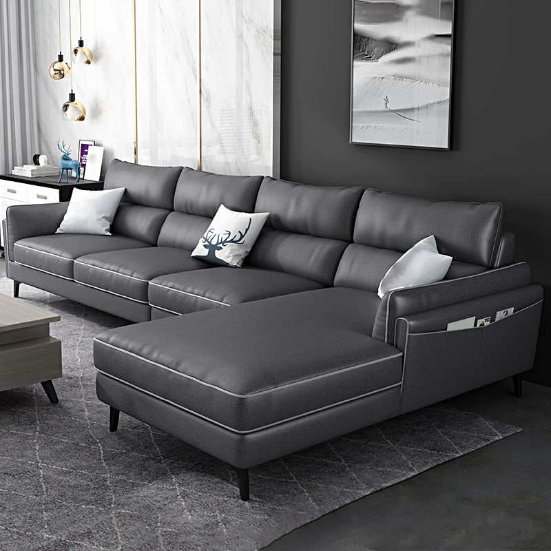 L-Shape Faux Leather Sectional with Recessed Arms and Storage