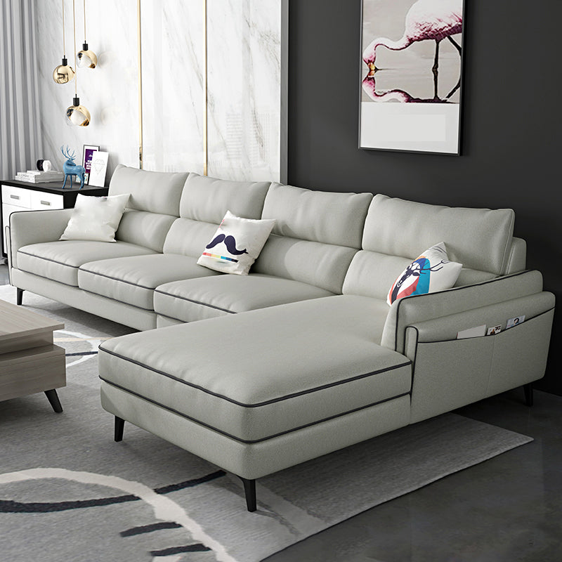 L-Shape Faux Leather Sectional with Recessed Arms and Storage