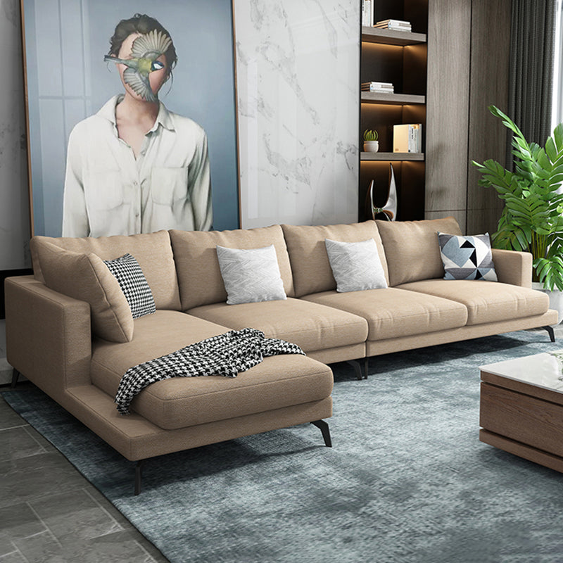 Square 4-Seater Sectional with Pillows Back in Linen Blend L-shape Sectional