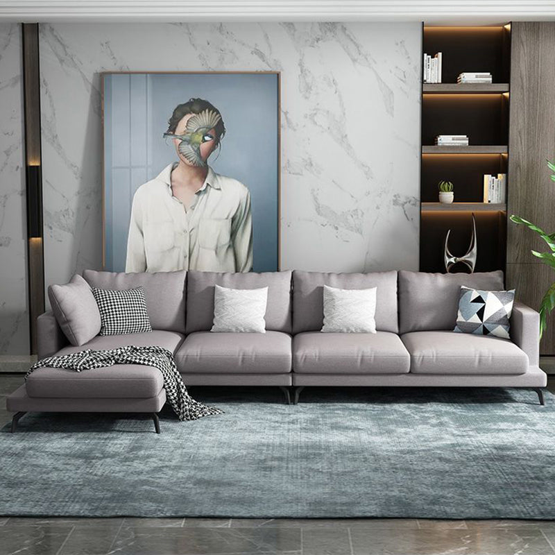 Square 4-Seater Sectional with Pillows Back in Linen Blend L-shape Sectional