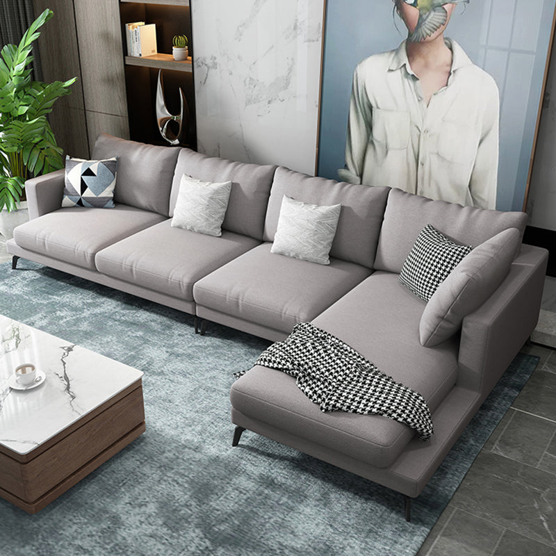 Square 4-Seater Sectional with Pillows Back in Linen Blend L-shape Sectional