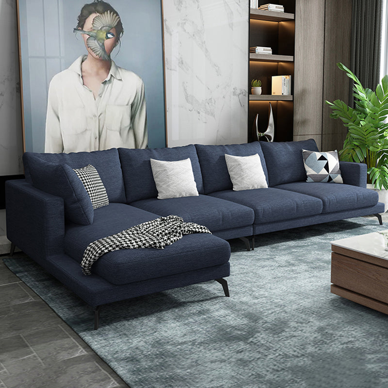 Square 4-Seater Sectional with Pillows Back in Linen Blend L-shape Sectional
