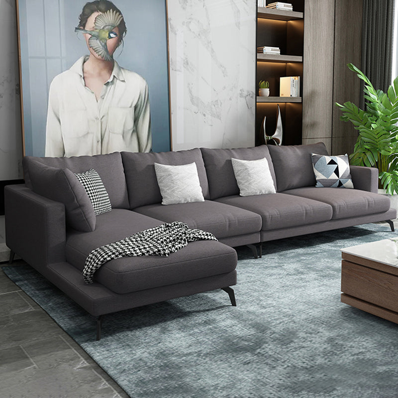 Square 4-Seater Sectional with Pillows Back in Linen Blend L-shape Sectional